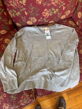 Michael Kors Gray Sweatshirt with Silver Studded MK Logo
